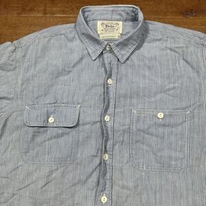 Vintage Ralph Lauren Authentic Dungarees Button Up Shirt Mens XL Blue Stripe 90s